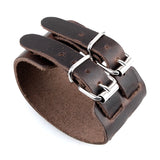 Maxbell Brown Leather Buckle Adjustable Wrist Band Bracelet with Double Straps