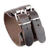 Maxbell Brown Leather Buckle Adjustable Wrist Band Bracelet with Double Straps