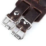 Maxbell Brown Leather Buckle Adjustable Wrist Band Bracelet with Double Straps