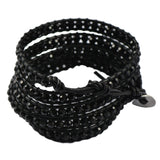 Maxbell Handmade 5 Wrap Bracelet Crystal Beaded On Leather Bangle Jewelry Black