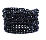 Maxbell Handmade 5 Wrap Bracelet Crystal Beaded On Leather Bangle Jewelry Black