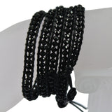 Maxbell Handmade 5 Wrap Bracelet Crystal Beaded On Leather Bangle Jewelry Black