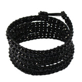 Maxbell Handmade 5 Wrap Bracelet Crystal Beaded On Leather Bangle Jewelry Black