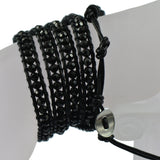 Maxbell Handmade 5 Wrap Bracelet Crystal Beaded On Leather Bangle Jewelry Black