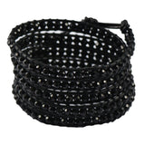 Maxbell Handmade 5 Wrap Bracelet Crystal Beaded On Leather Bangle Jewelry Black