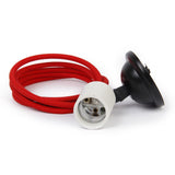 Maxbell Ceiling Pendant Ceramic E27 Threaded Bulb Lamp Holder with Fabric Lighting Cable - Red