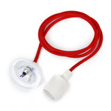 Maxbell Ceiling Pendant Ceramic E27 Threaded Bulb Lamp Holder with Fabric Lighting Cable - Red