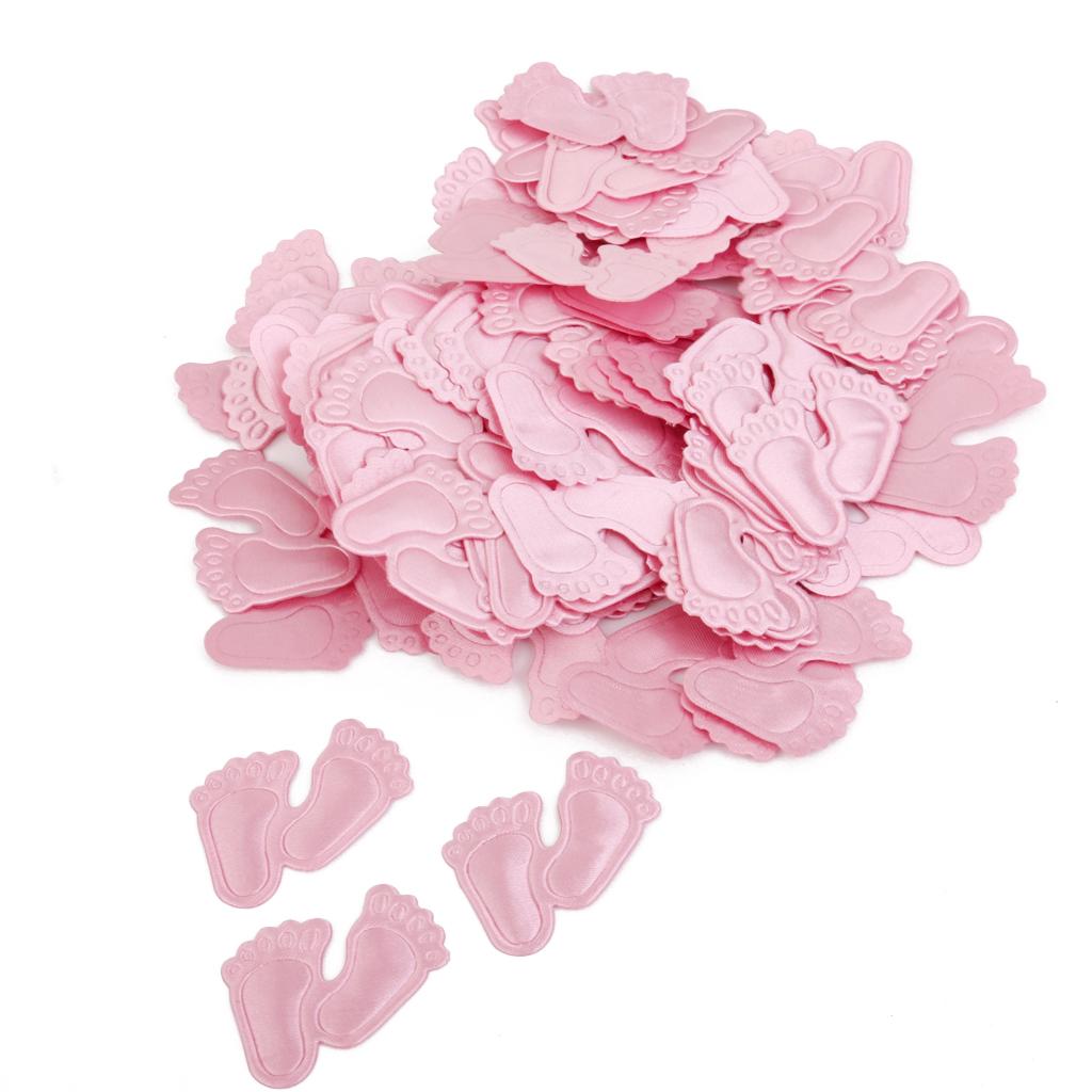 Maxbell Baby Shower Favor Girl Satin Applique Footprint Shape Decoration 200pcs Pink