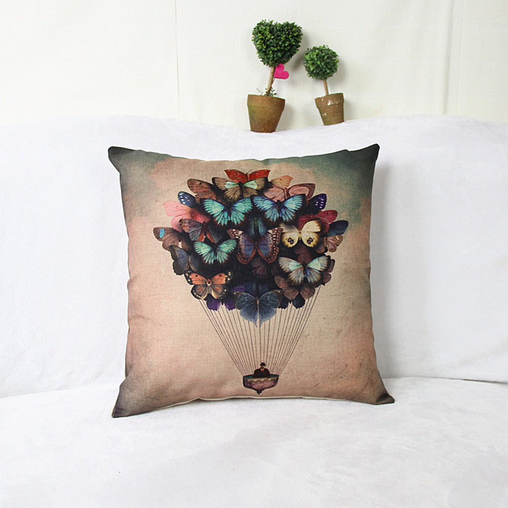 Maxbell Butterfly Fire Balloon Print Cotton Linen Throw PillowCase Cushion Cover