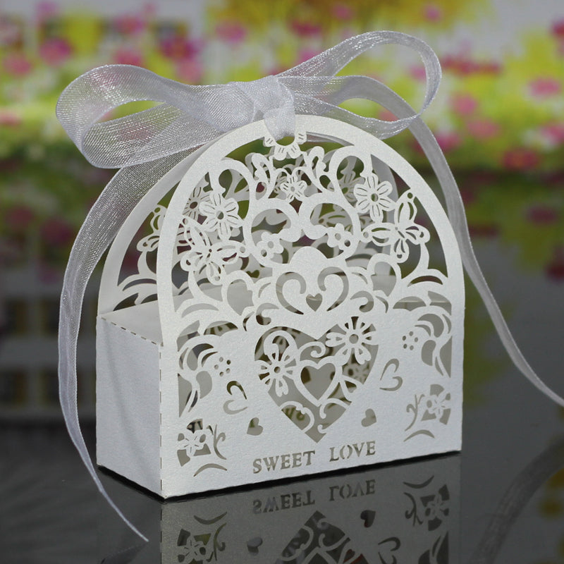 Maxbell Hollow Out Heart Flower Candy Gift Boxes with Ribbons Wedding decor 20Pcs