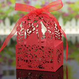 Maxbell 20Pcs Hollow Out Plum Blossom Pattern Candy Gift Boxes Wedding Red