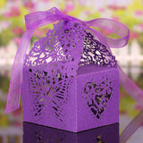 Maxbell 20x Hollow Out Butterfly Heart Pattern Candy Gift Boxes Wedding decor Purple