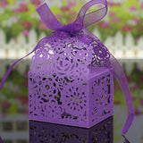 Maxbell 20Pcs Hollow Out Flowers Pattern Candy Gift Boxes Wedding decor Purple