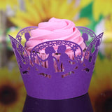 Maxbell 12Pcs Lover Pattern Hollow Out Cake Paper Wrap Cupcake Wrapper Decor Purple