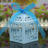 Maxbell 20x Christmas Scene Hollow Out Candy Gift Boxes with Ribbons Decor Sky Blue