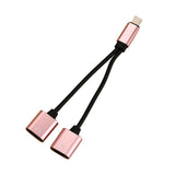 Maxbell Protable Double Jack Headphone Audio Charging Adapter for iPhone Rose Gold