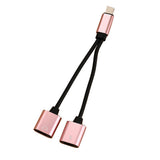Maxbell Protable Double Jack Headphone Audio Charging Adapter for iPhone Rose Gold