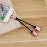Maxbell Protable Double Jack Headphone Audio Charging Adapter for iPhone Rose Gold