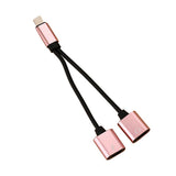 Maxbell Protable Double Jack Headphone Audio Charging Adapter for iPhone Rose Gold