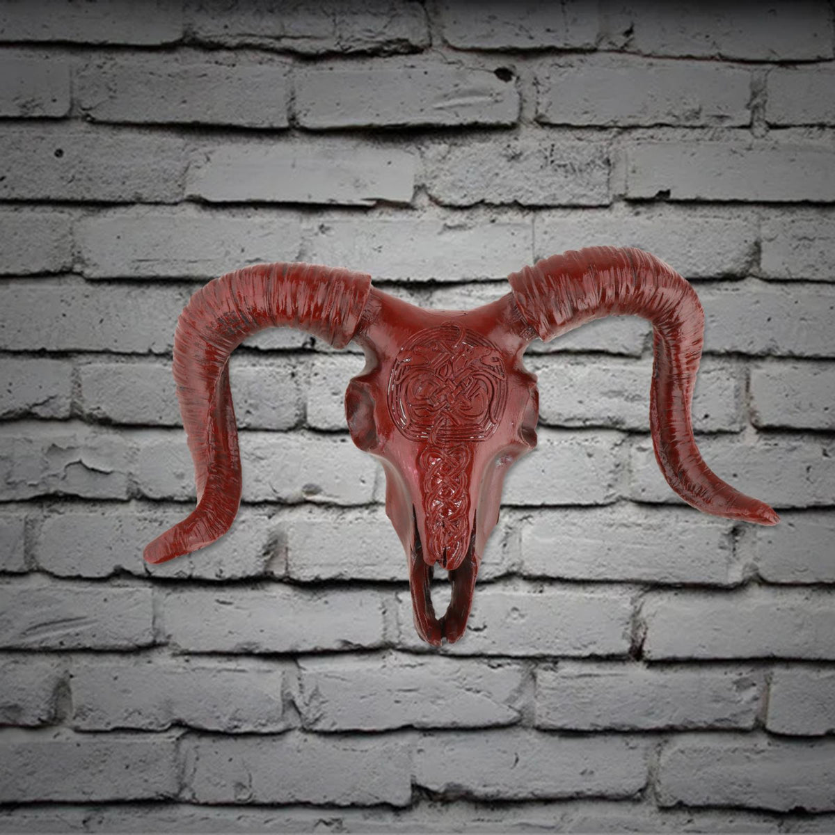 Maxbell Bull Skull Sculpture Resin Animal Head Carved Chic Wall Hanging for Office Red