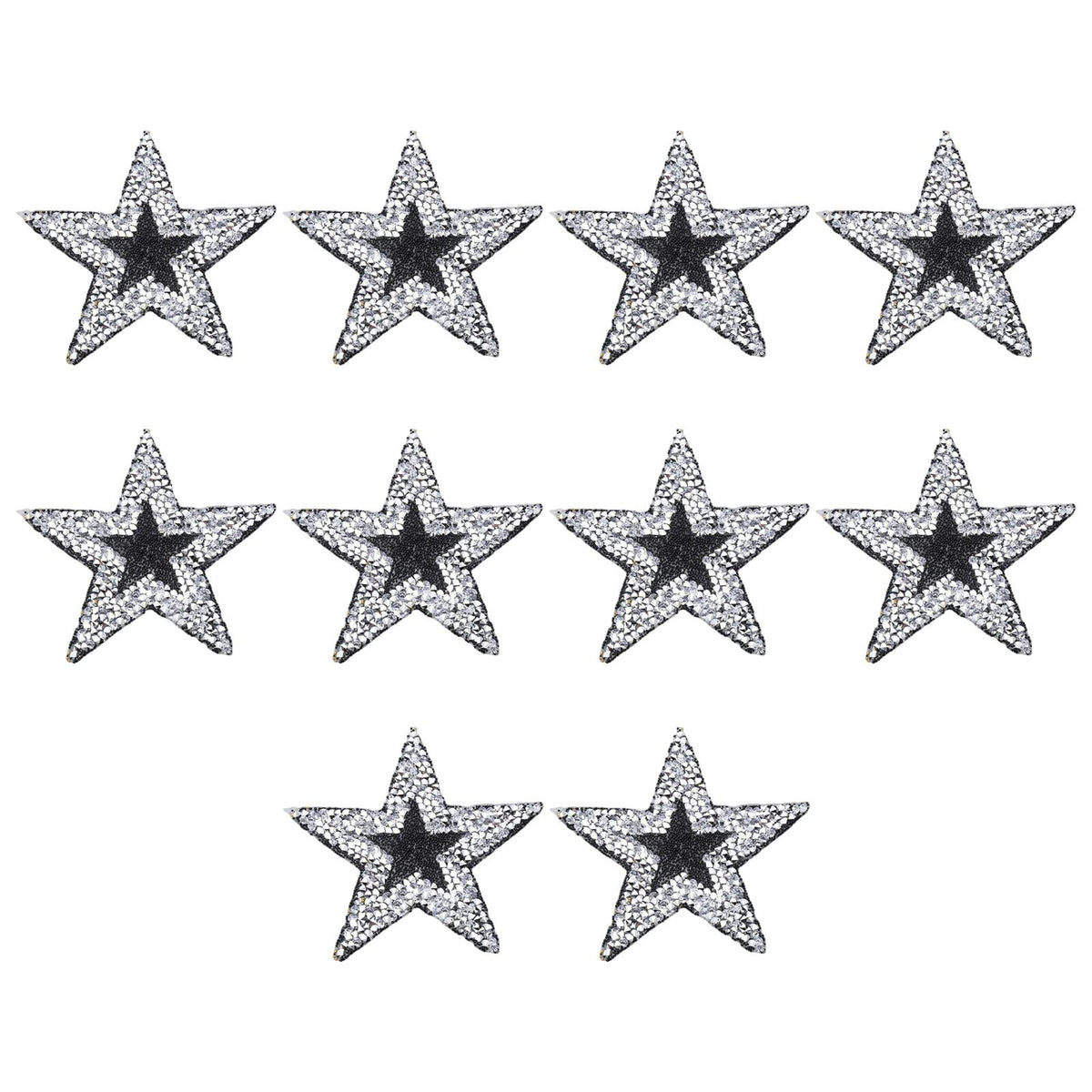 Maxbell 10x Rhinestone Star Patches Appliques Repair Sewing Accessories Silver Black