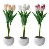 Maxbell Creative Tulips Artificial Flowers with LED Light for Anniversary Ornament White