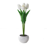 Maxbell Creative Tulips Artificial Flowers with LED Light for Anniversary Ornament White