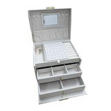 Maxbell Jewelry Box Storage Organizer Multi Layer with Mirror Inside White