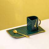 Maxbell Gold Painted coffee cups and Saucer Set Bag Modeling for Party Breakfast Green