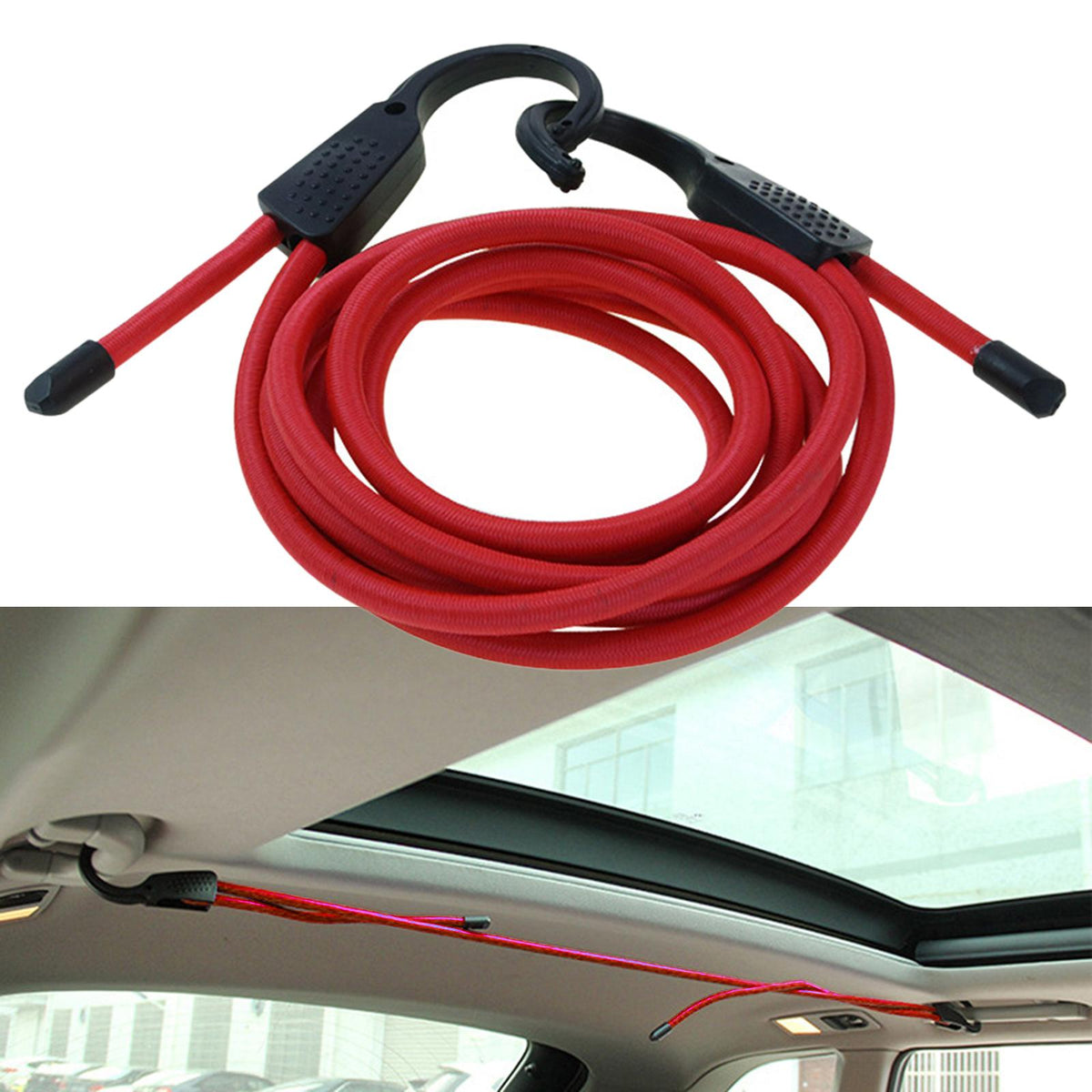 Maxbell Rubber Elastic Strap Bungee Straps Tie Downs Belt for Motorbike RV Red 3meter