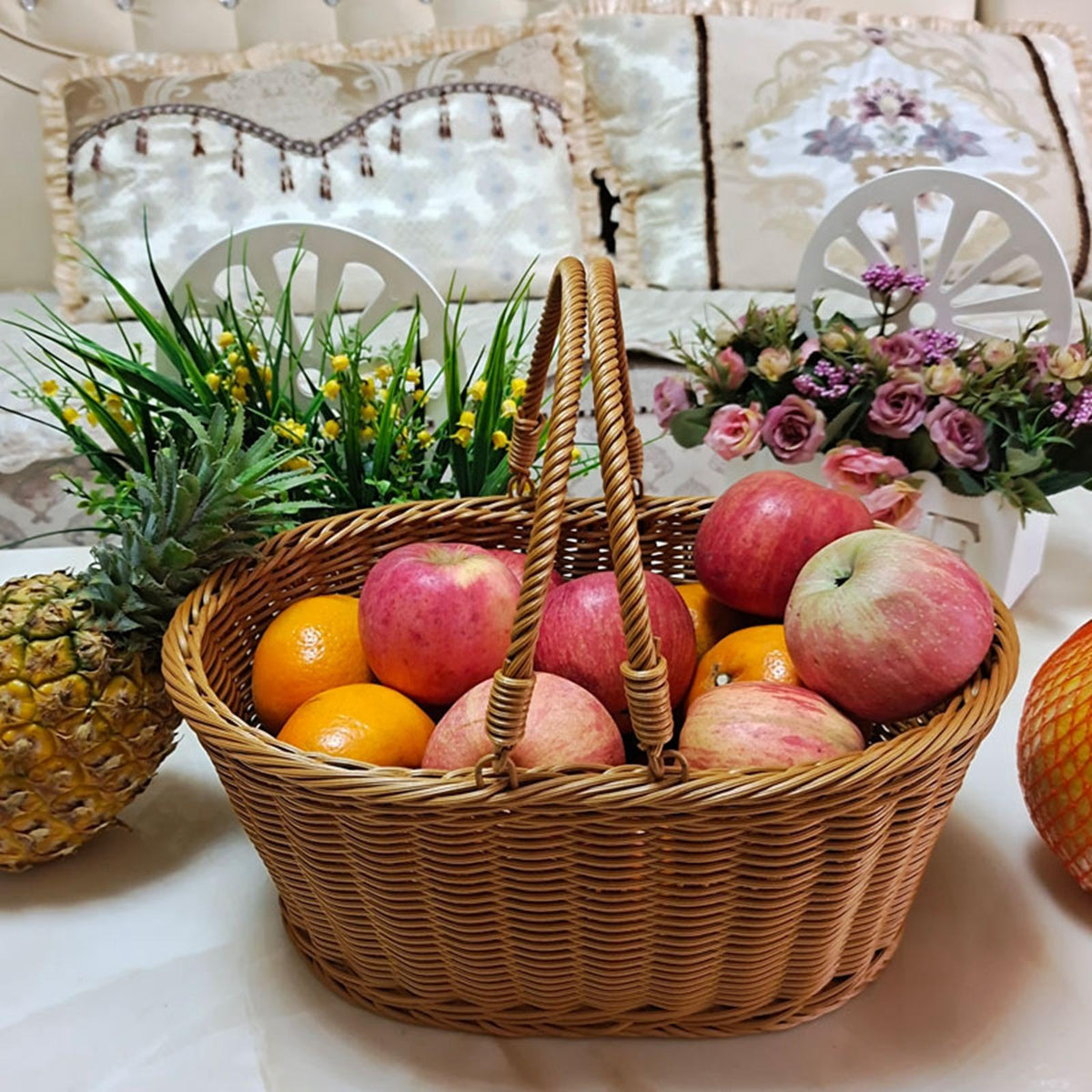 Maxbell Handwoven Picnic Basket Vegetables Fruit Basket for Living Room Hiking S