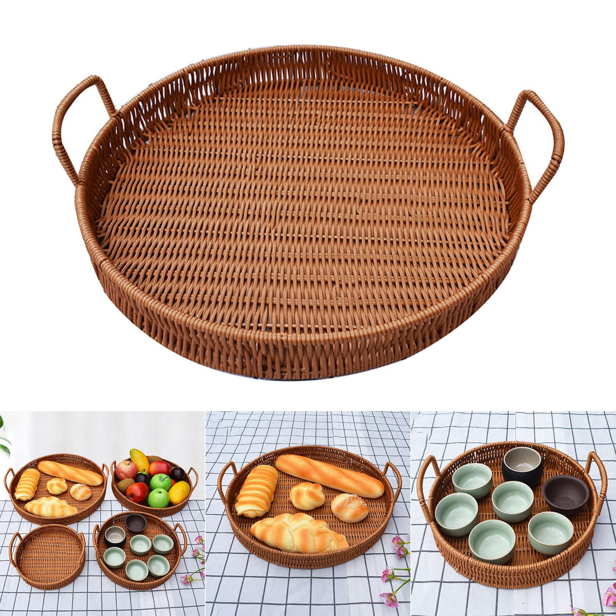 Maxbell Rustic Storage Tray Serving Tray with Handle for Kitchen 25cmx4.5cm