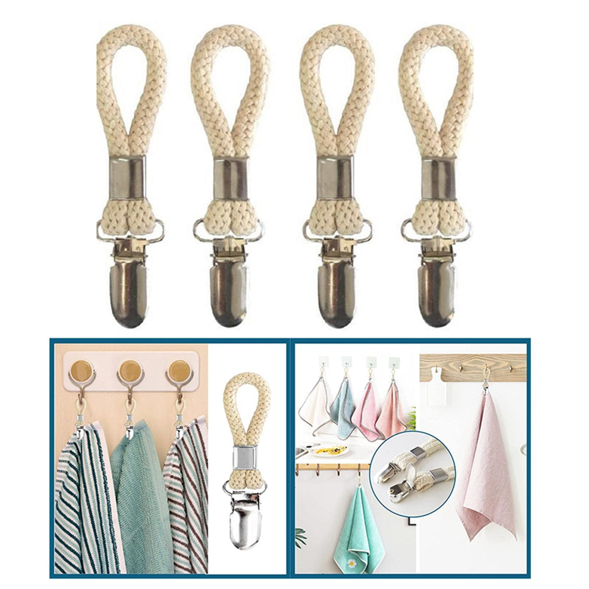 Maxbell Tea Towel Hanging Clips Kitchen Towels Clip for Office Bathroom Cupboard Beige