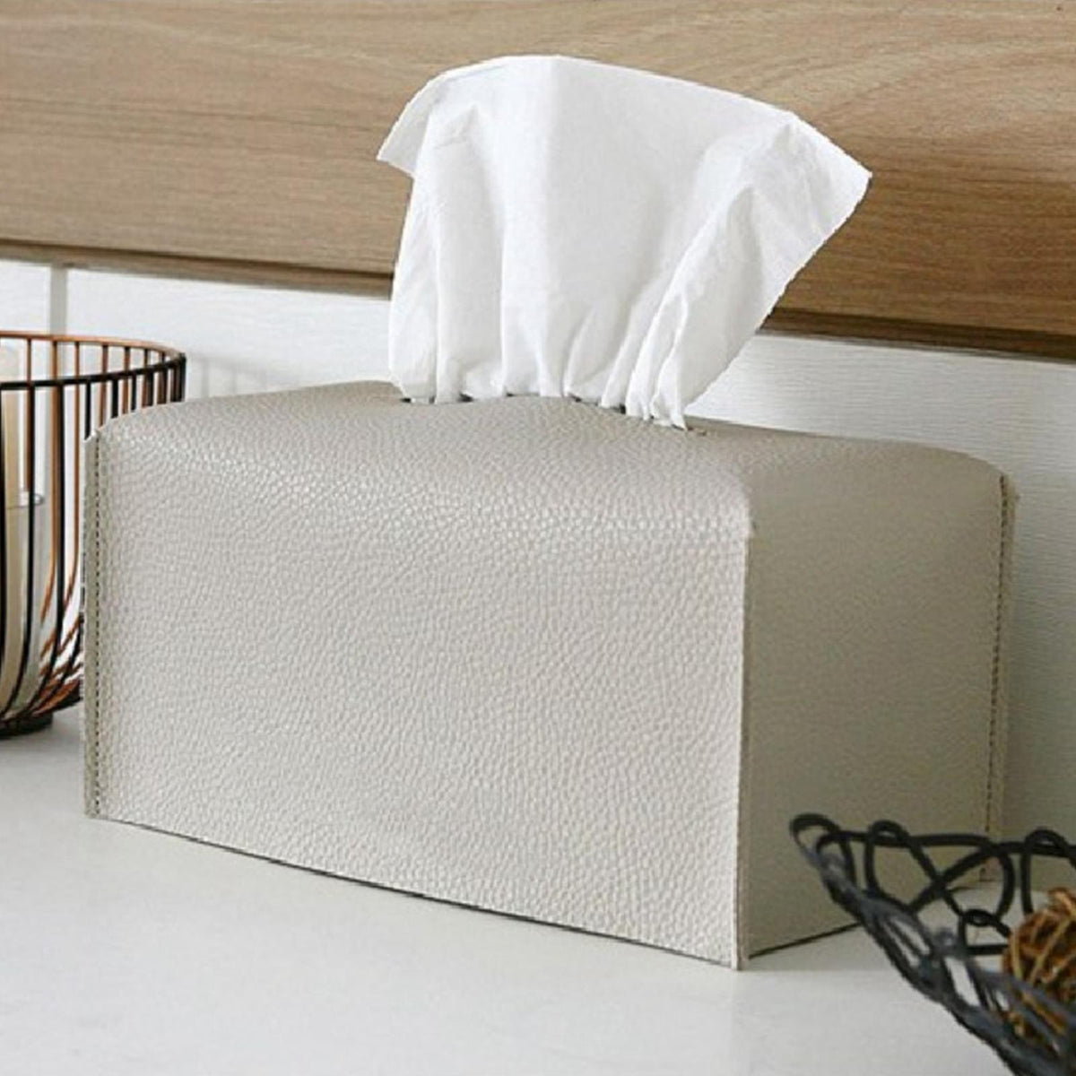Maxbell PU Leather Tissue Box Napkins Dispenser for Table Vanity Countertop House Gray