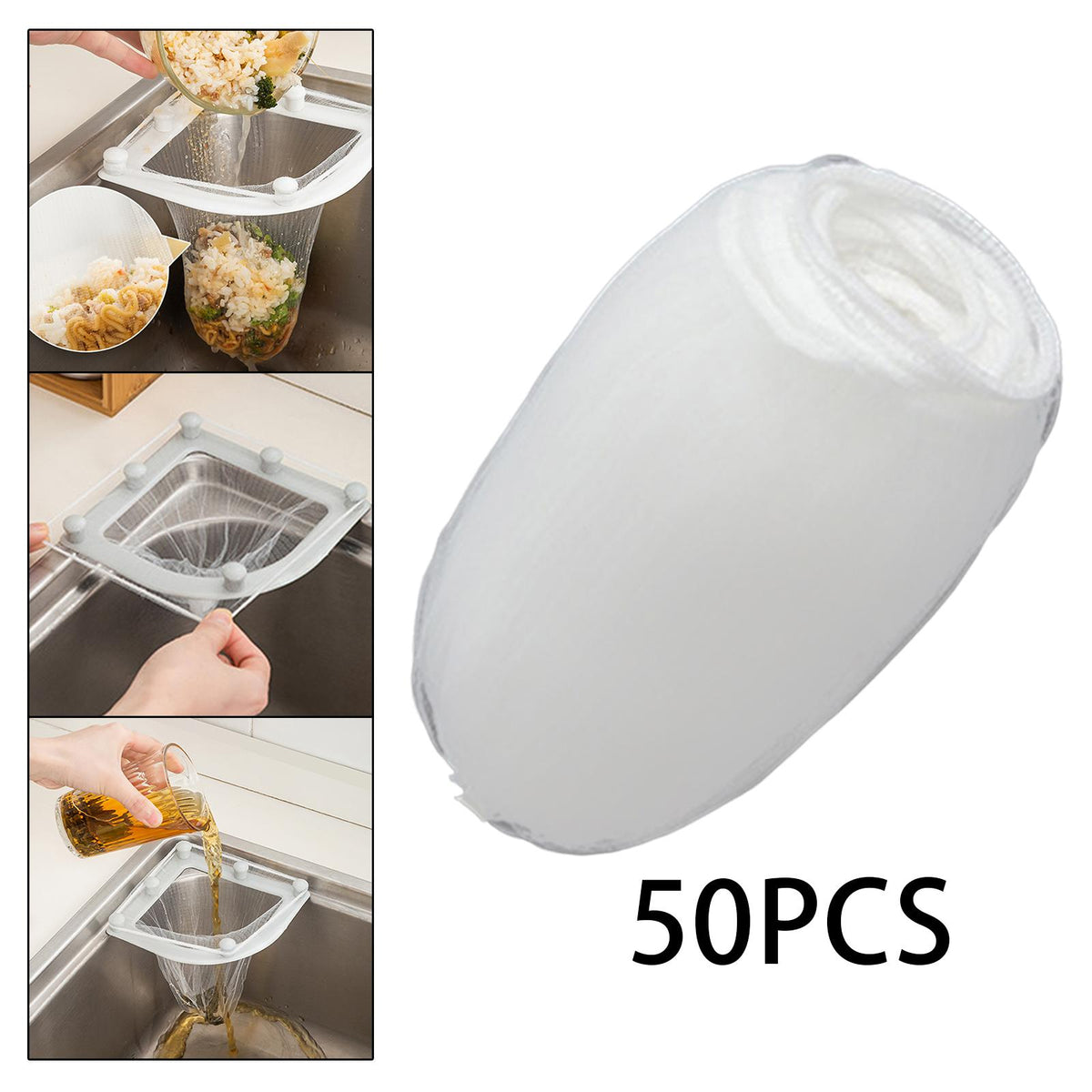 Maxbell 50x Sink Filter nets Bag Mesh Bag Sink Strainers for Leftovers Drainage Without drain rack