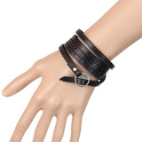 Maxbell PU Leather Wide Bracelet Punk Cuff Bangles for Punk Clothing Father Boys Black