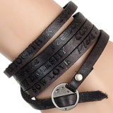 Maxbell PU Leather Wide Bracelet Punk Cuff Bangles for Punk Clothing Father Boys Black