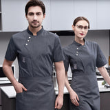 Maxbell Chef Jacket Short Sleeve Cooking Clothes Simple Chef Coat for Restaurant Gray M