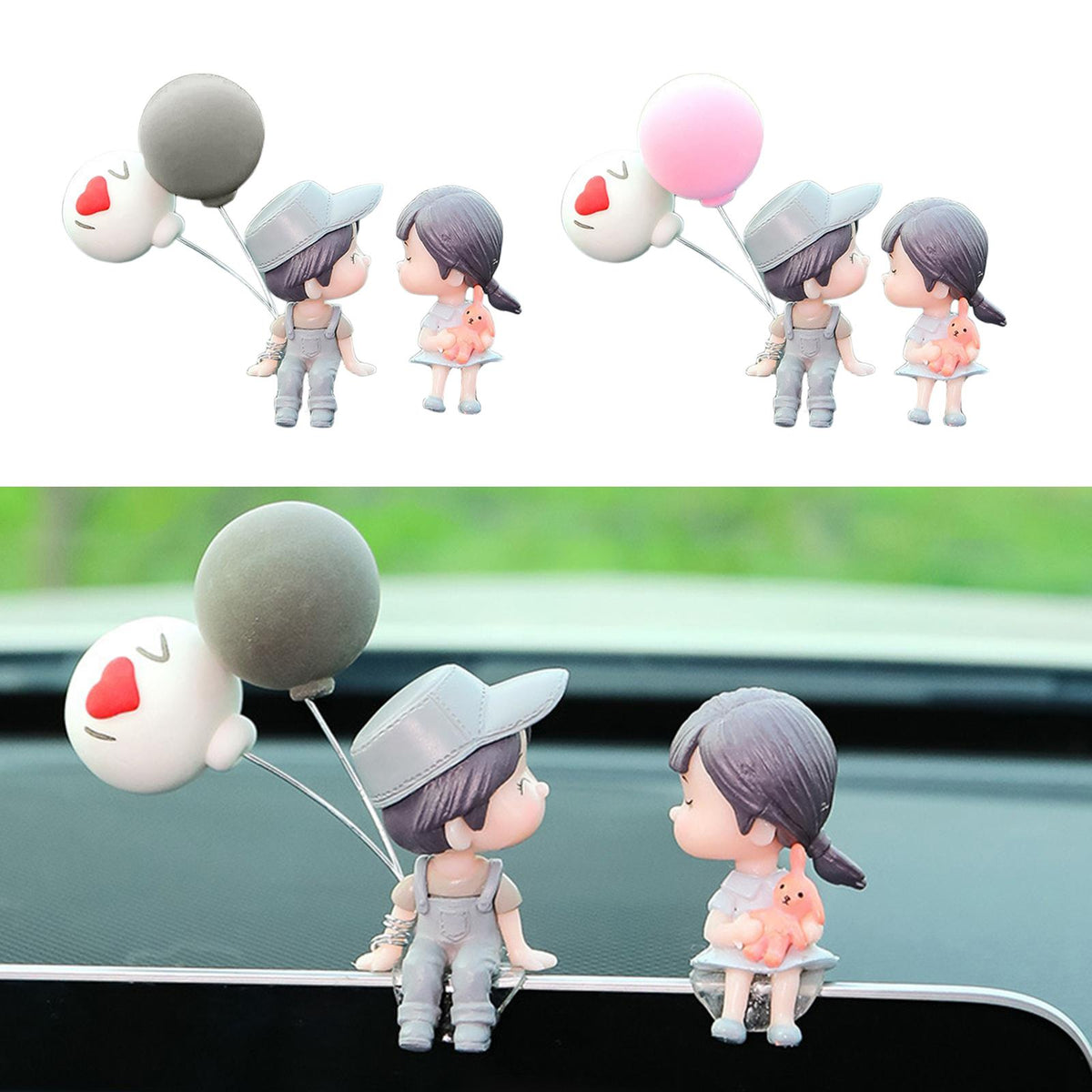 Maxbell 2 Pieces Car Dashboard Decorations Crafts for Themed Bedroom Desk Cab Grey Couple Doll