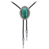 Maxbell Bolo Tie for Men Necklace Western Necktie Shirt Chain Neck Rope Dark Green Opal