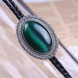 Maxbell Bolo Tie for Men Necklace Western Necktie Shirt Chain Neck Rope Dark Green Opal