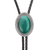 Maxbell Bolo Tie for Men Necklace Western Necktie Shirt Chain Neck Rope Dark Green Opal