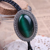 Maxbell Bolo Tie for Men Necklace Western Necktie Shirt Chain Neck Rope Dark Green Opal