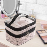 Maxbell Makeup Cosmetic Bag Transparent Visible for Toiletries Shampoo Jewelry Pink