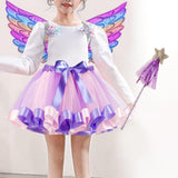 Maxbell Girls Fairy Costume Set with Wing and Wand for Photography Prop Role Play Purple