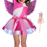 Maxbell Girls Fairy Costume Set with Wing and Wand for Photography Prop Role Play Pink