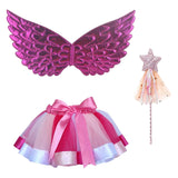 Maxbell Girls Fairy Costume Set with Wing and Wand for Photography Prop Role Play Pink