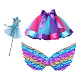 Maxbell Girls Fairy Costume Set with Wing and Wand for Photography Prop Role Play Blue