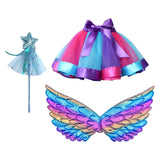 Maxbell Girls Fairy Costume Set with Wing and Wand for Photography Prop Role Play Blue