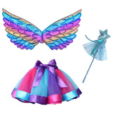 Maxbell Girls Fairy Costume Set with Wing and Wand for Photography Prop Role Play Blue